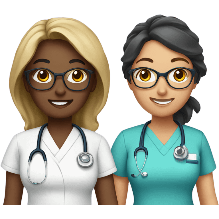 Two nurse best friends in scrubs but one is wearing glasses  emoji