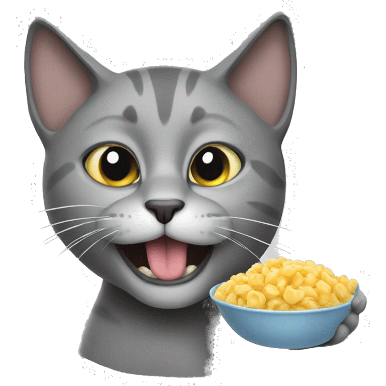 Gray cat eating emoji