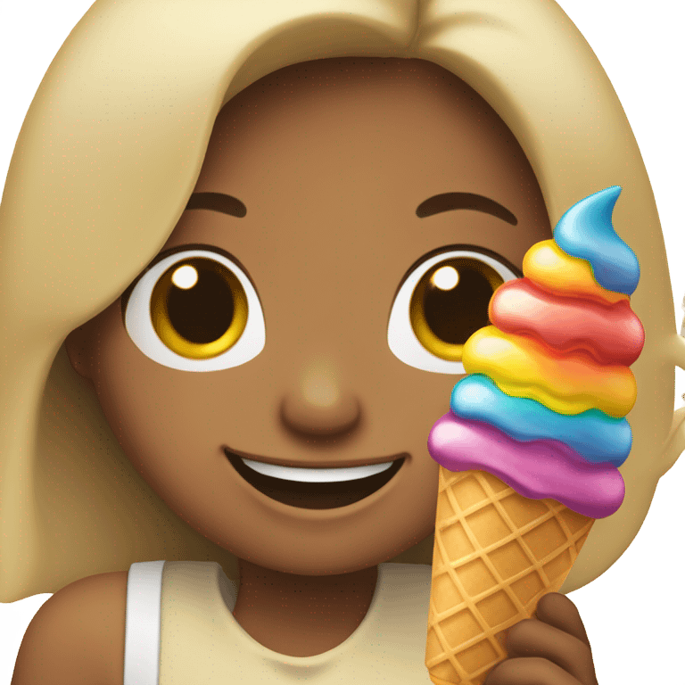 Girl holding up ice cream emoji