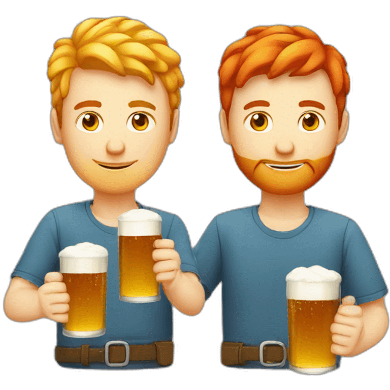 a male blond and male red head programmers, drinking beer and coding emoji