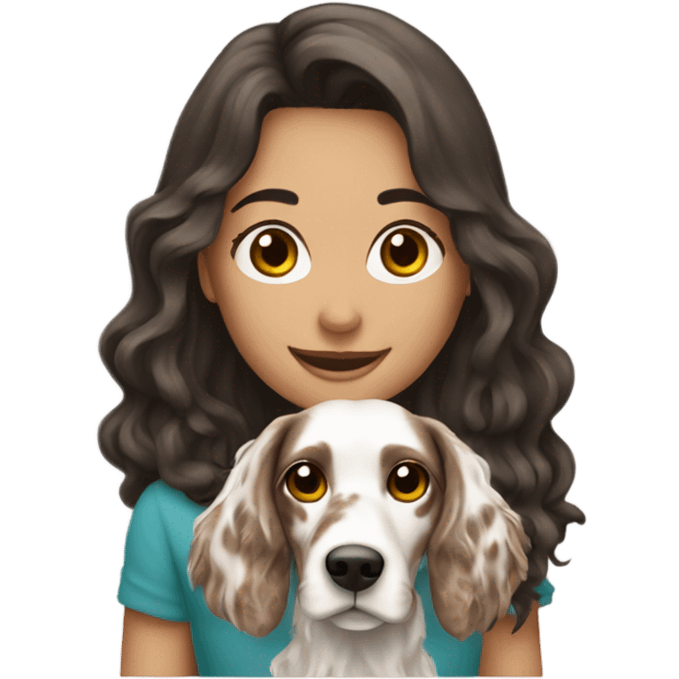 Pretty brunette holding English setter emoji