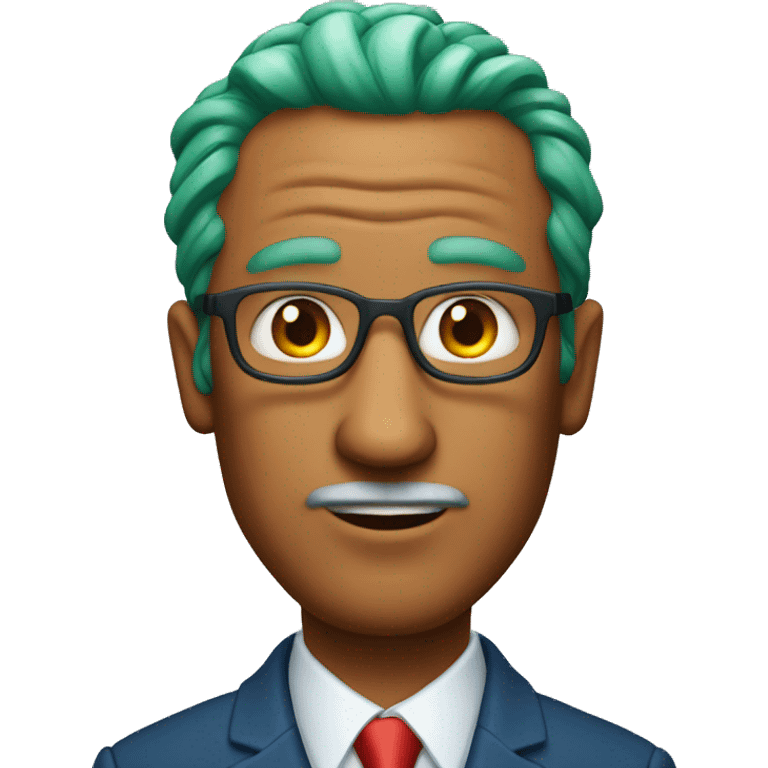 Older orange man with green hair and blue suit with red tie emoji