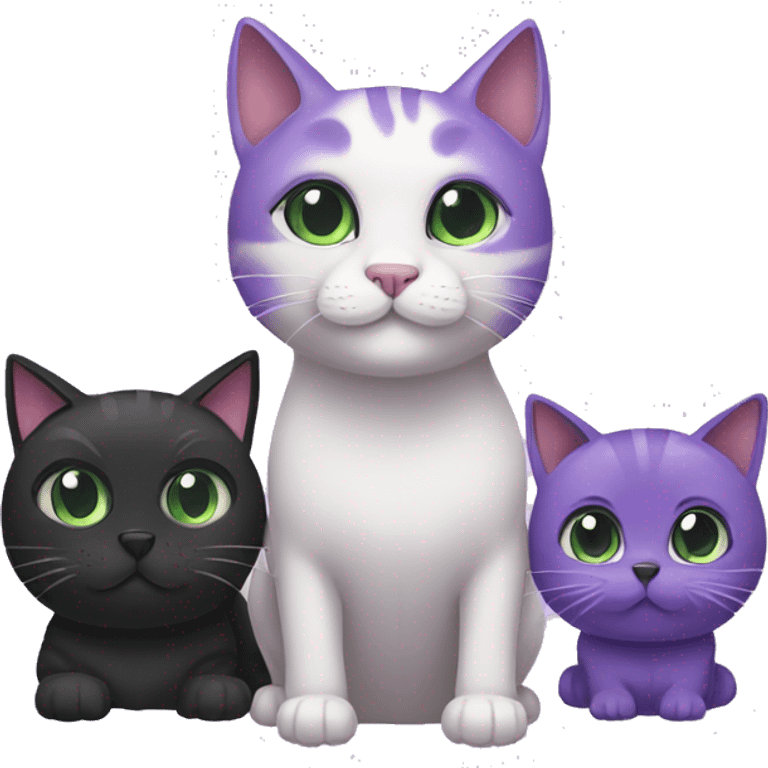 Purple cat and two dogs with black and Green eyes  emoji