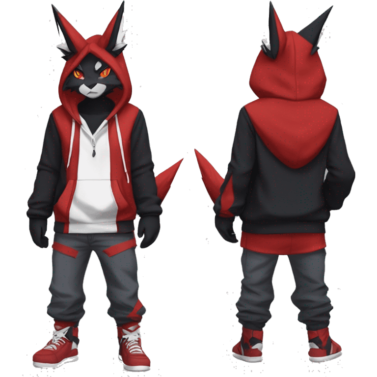 Edgy Cool Anthro Zoroark-Zangoose-Litten Fakemon Fursona Hoodie Full Body emoji