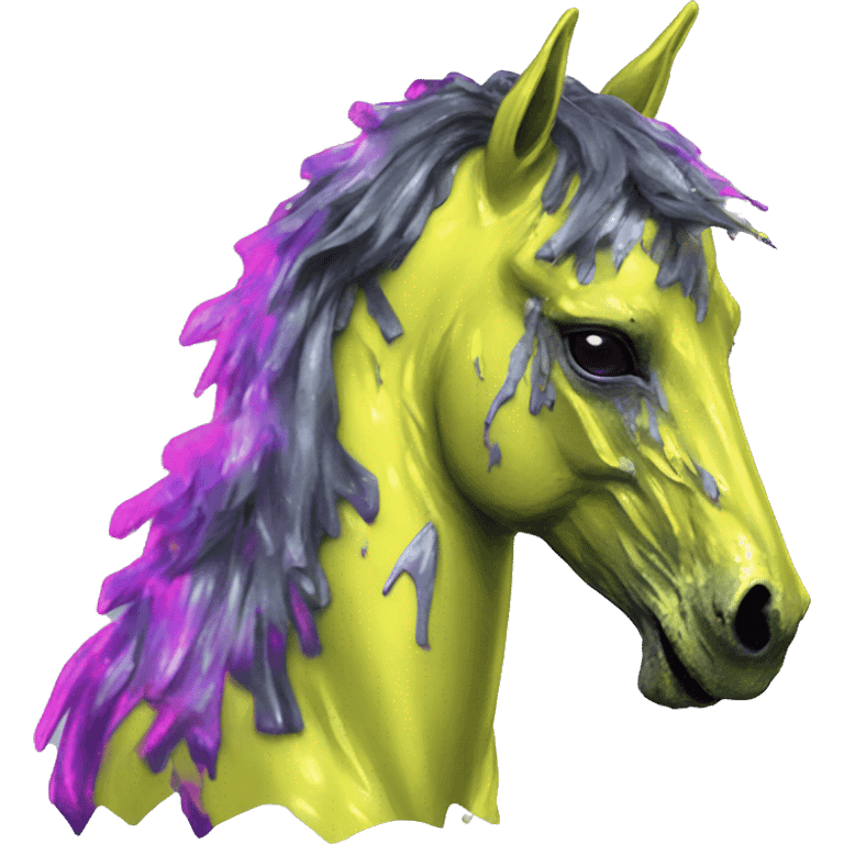 .Zombie_ Vaporwave black holographic oilslick zombie unicorn yellow caution tape graffiti Pegasus emoji