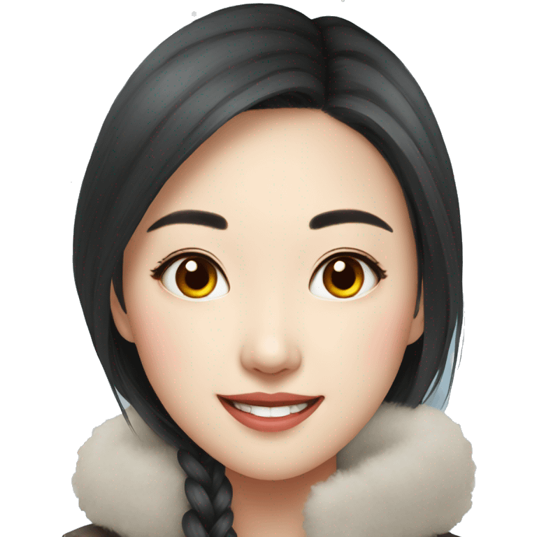 winter portrait with smiling lovely Chinese girl emoji