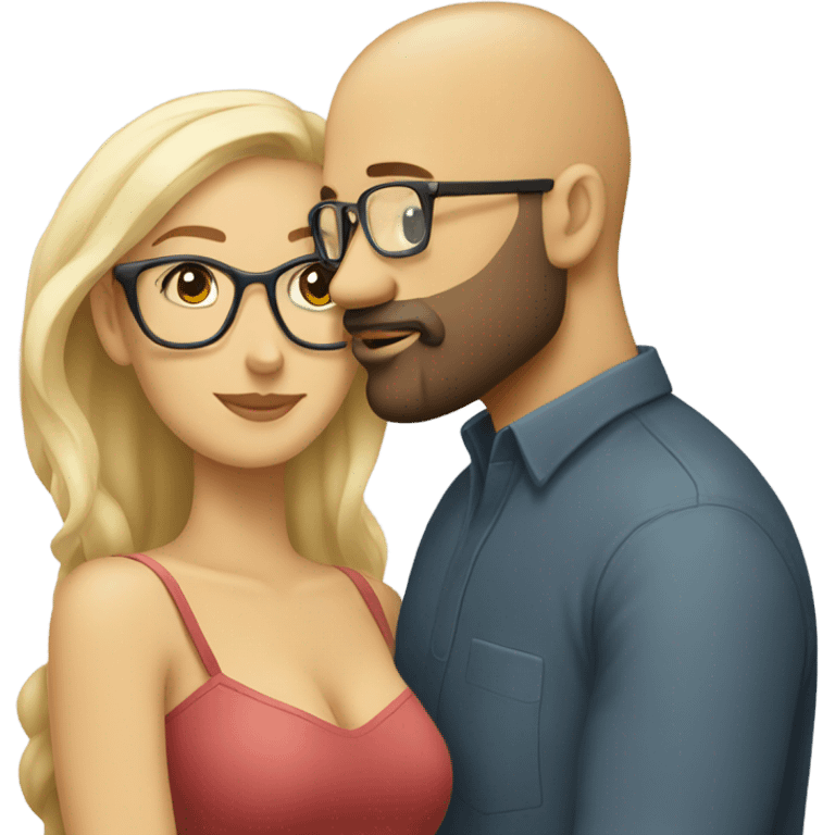 Bald man with beard kissing blonde women with eyeglasses emoji