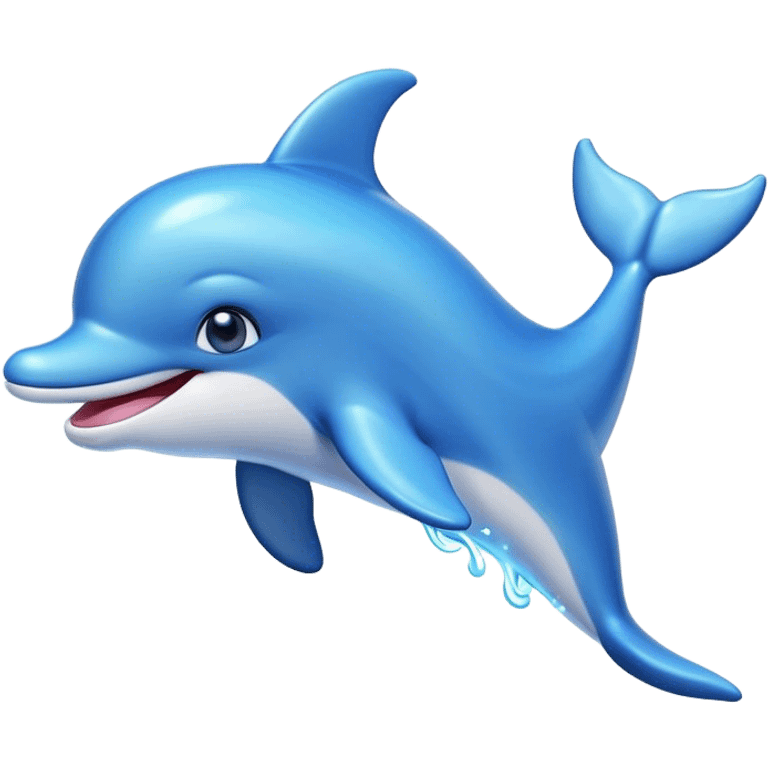 Cinematic Adorably Playful Dolphin Portrait Emoji, Bouncing joyfully through sparkling turquoise waves with a sleek, streamlined body of glossy blue skin, a wide, infectious smile, and bright, twinkling eyes that radiate pure delight, Simplified yet charmingly exuberant features, highly detailed, glowing with a radiant, bubbly aquatic glow, high shine, energetic and heartwarming, stylized with an air of whimsical ocean fun, soft glowing outline, capturing the essence of a super cute dolphin that seems ready to leap out of the screen spreading joy! emoji