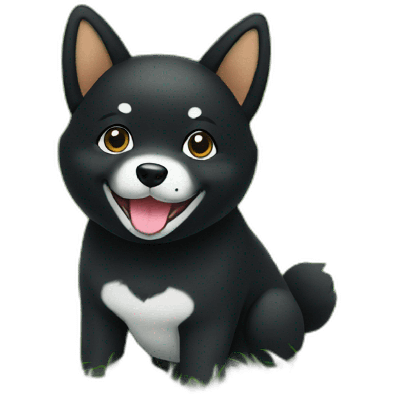 cute black shiba sit on the grass emoji