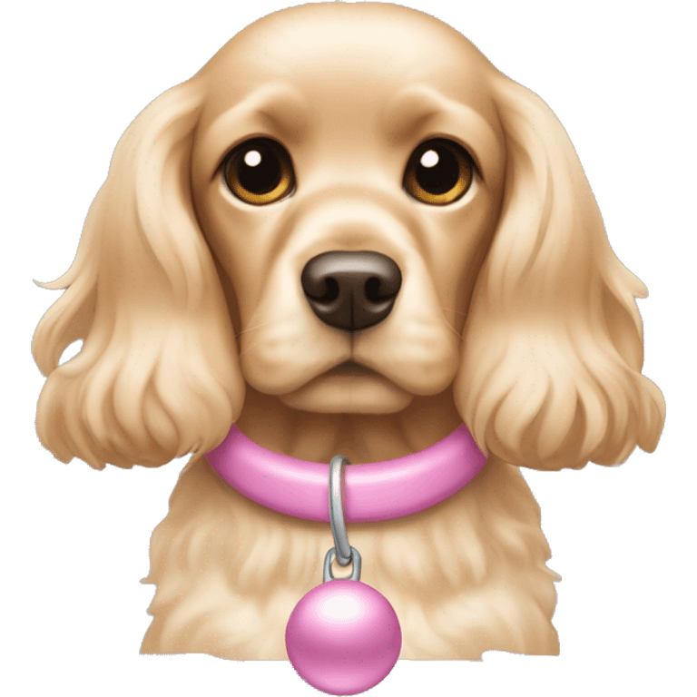 Blond cocker spaniel wearing two light pink sleighbell emoji