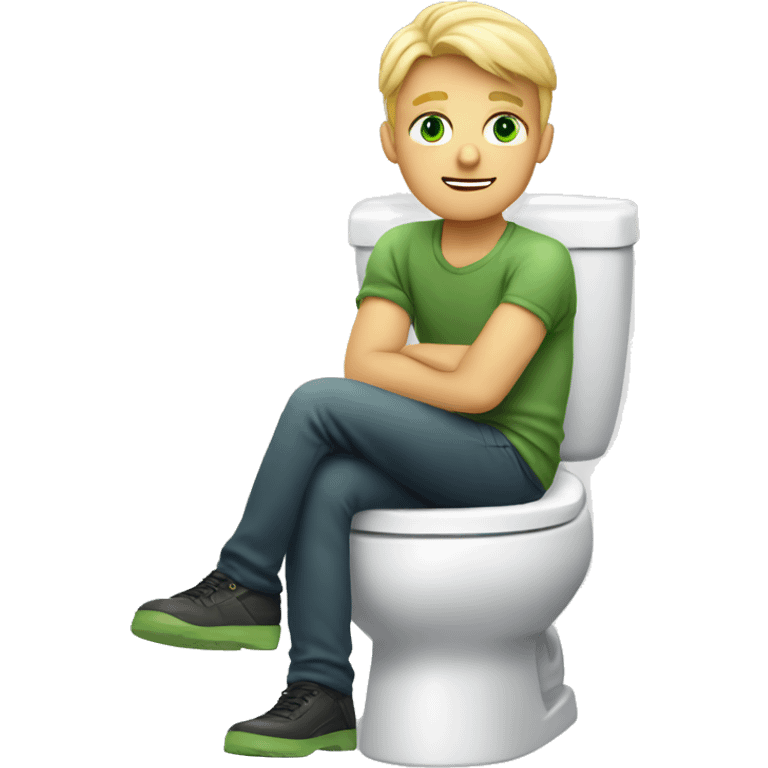 Blonde green eyes guy sitting on toilet emoji