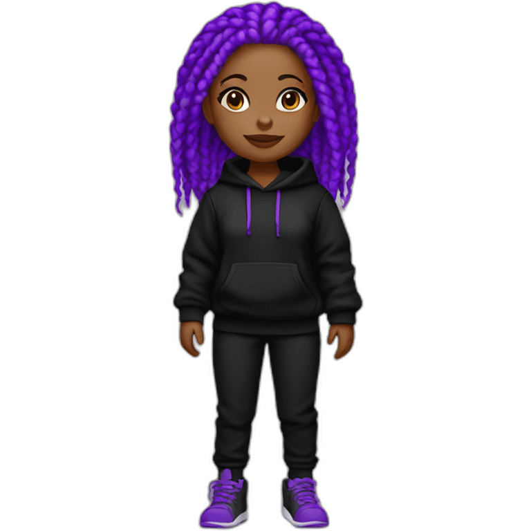 Black girl purple braids wearing black hoodie black black pant and black handbag emoji