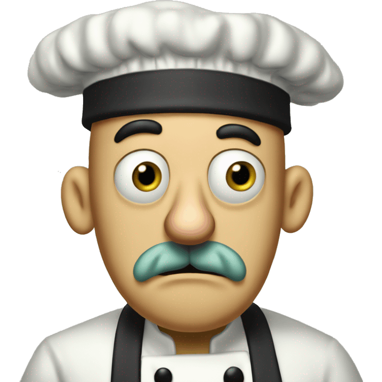 Anxious Italian Man in the Courage The Cowardly Dog Artstle with a squidward like nose, a chef hat, a small black moustache, and large mouth behind his nose. emoji