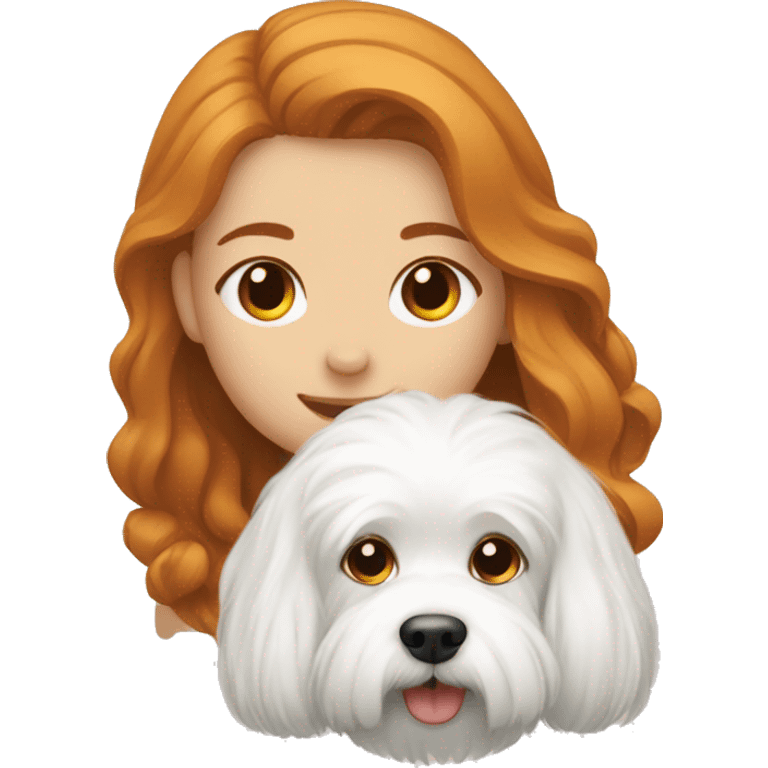 ginger girl with a dog coton de tulear emoji