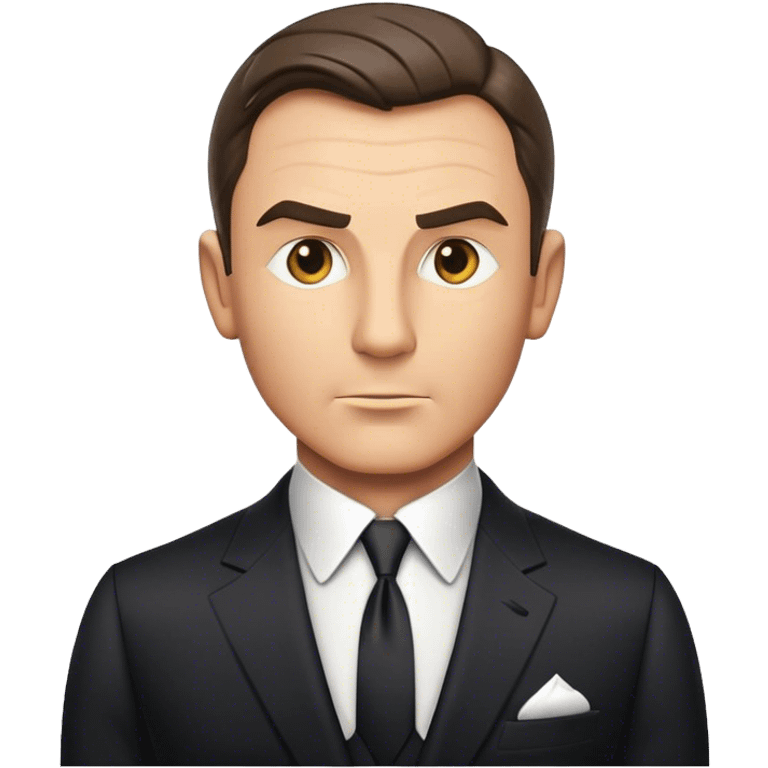 Cinematic Realistic James Bond Portrait Emoji, depicted as a suave, sophisticated secret agent in a tailored suit with a cool, composed gaze and an air of stealth and charm, rendered with crisp textures and dynamic cinematic lighting that captures his timeless espionage allure. emoji