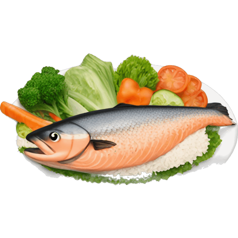 salmon with rice and vegetables  emoji