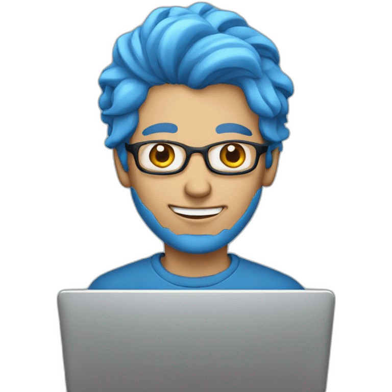 man with blue hair at a laptop emoji