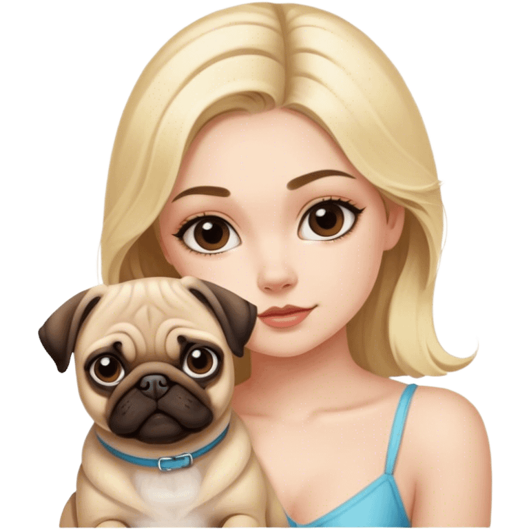 coquette blonde girl, with a pug emoji