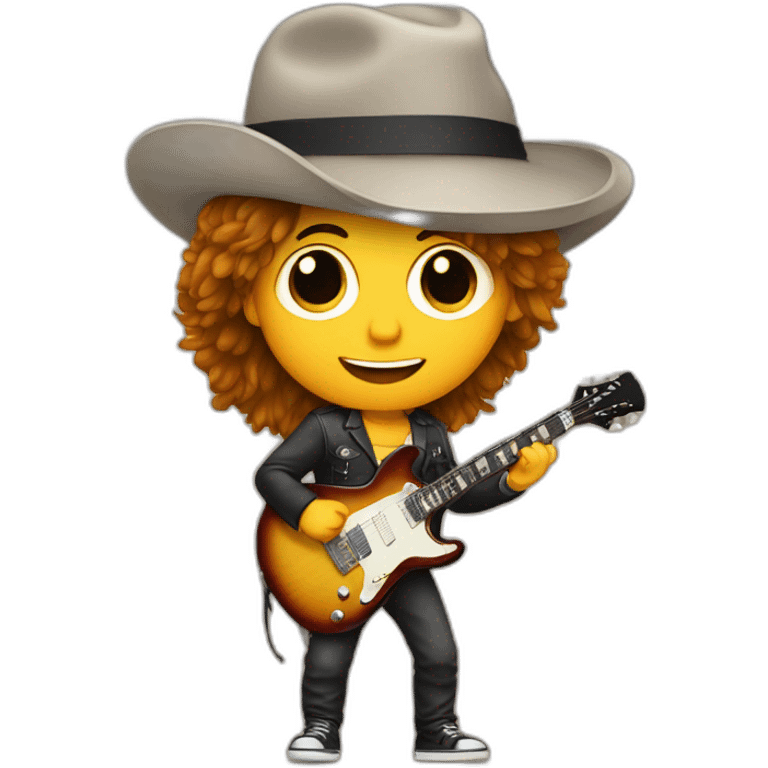 Guitarrista con pelo largo y gorro de copa emoji