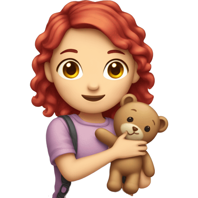 girl with cherry hair hugging a teddy bear emoji