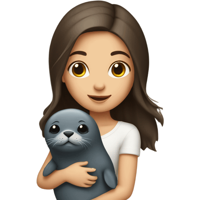 brunette girl with a cute little seal emoji