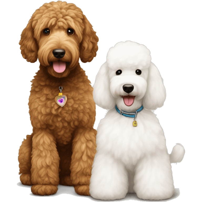 brown standard goldendoodle and white poodle tiny emoji