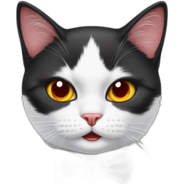 White and black cat wearing a red bow tie gets angry and shows his teeth  emoji