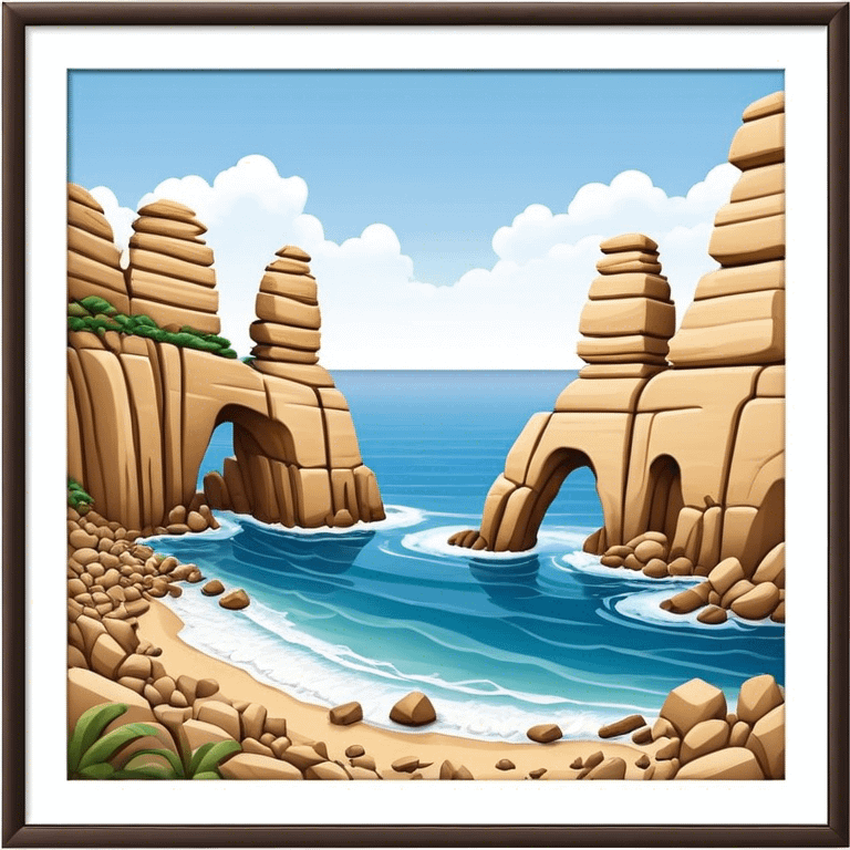 Cinematic Realistic Raouche Rocks Landmark Emoji, depicted with dramatic natural rock formations along the Beirut coastline rendered with intricate detail and dynamic natural lighting. emoji