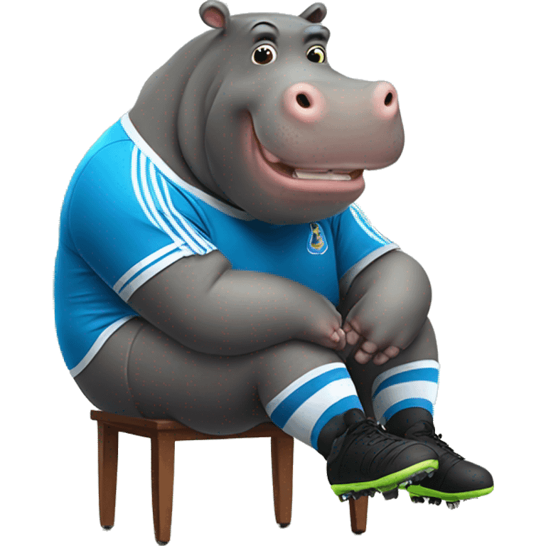 fat hippo as soccer player sit on chair emoji