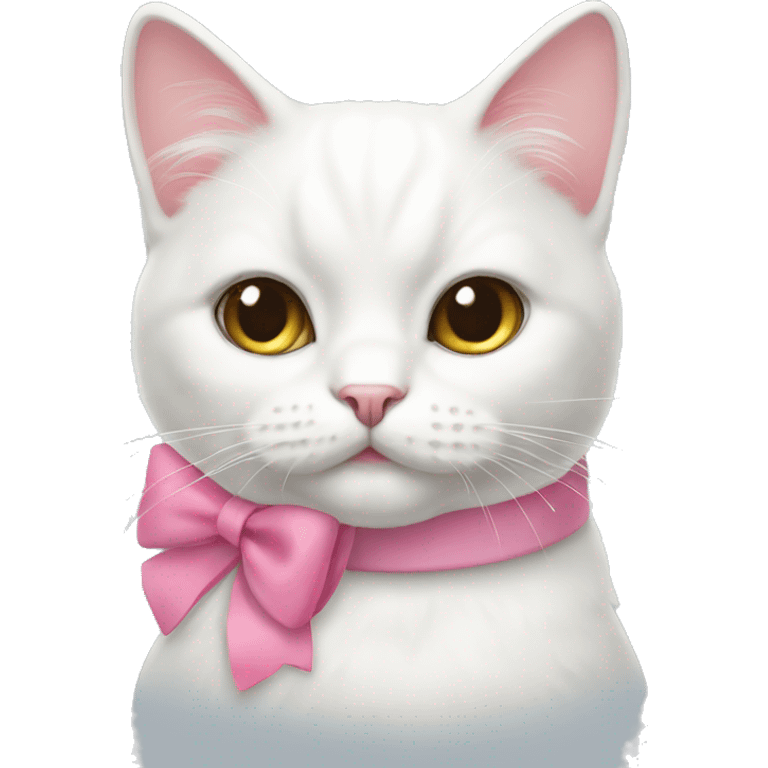 White cat wearing pink bow emoji