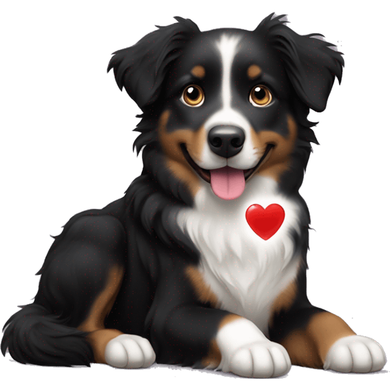 Small black australian shepherd dog with hearts emoji