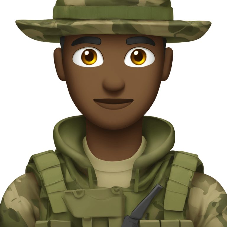 white man recon marine wearing camouflage jungle fatigues with bush hat and rifle emoji