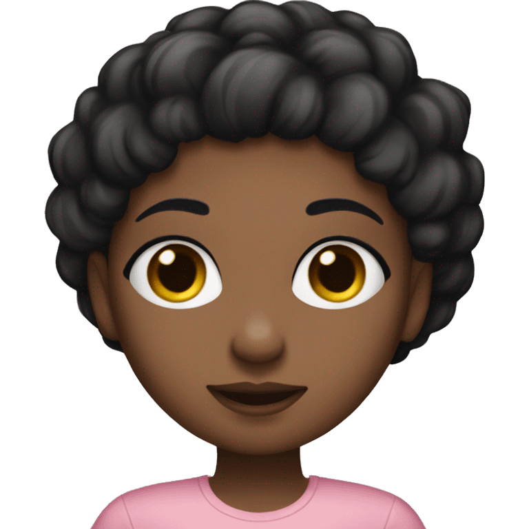 Black hair Brown girl with large black eyes and lashes, a pink shirt emoji