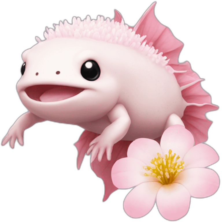 Axolotl sakura flowers on it a head emoji