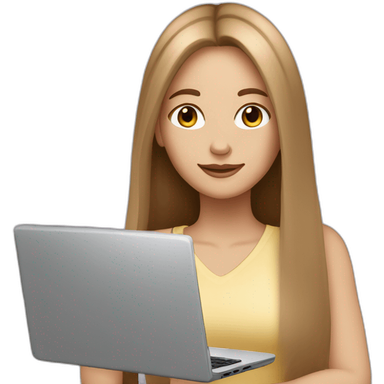 smm white girl with light brown straight long hair and laptop emoji