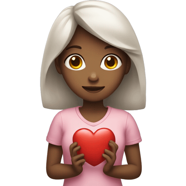 Girl holding a heart emoji