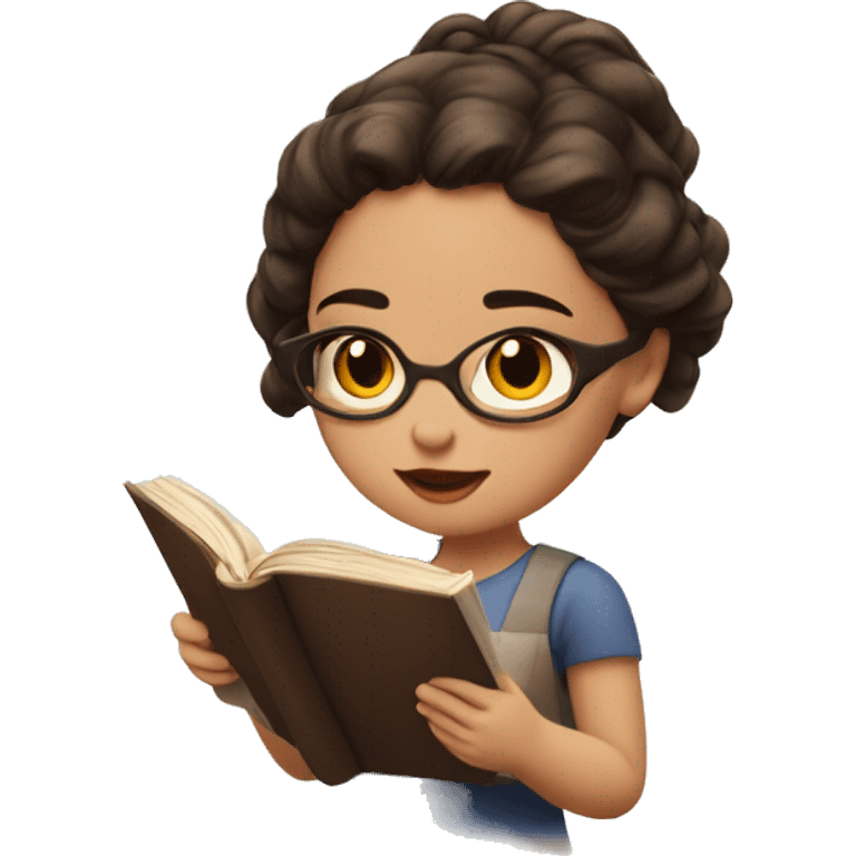 Braun Haut girl with brown eyes a bit chubby reading a book emoji