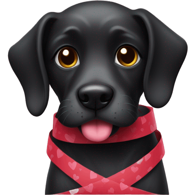 Black dog wrapped in valentine  wrapping paper  emoji