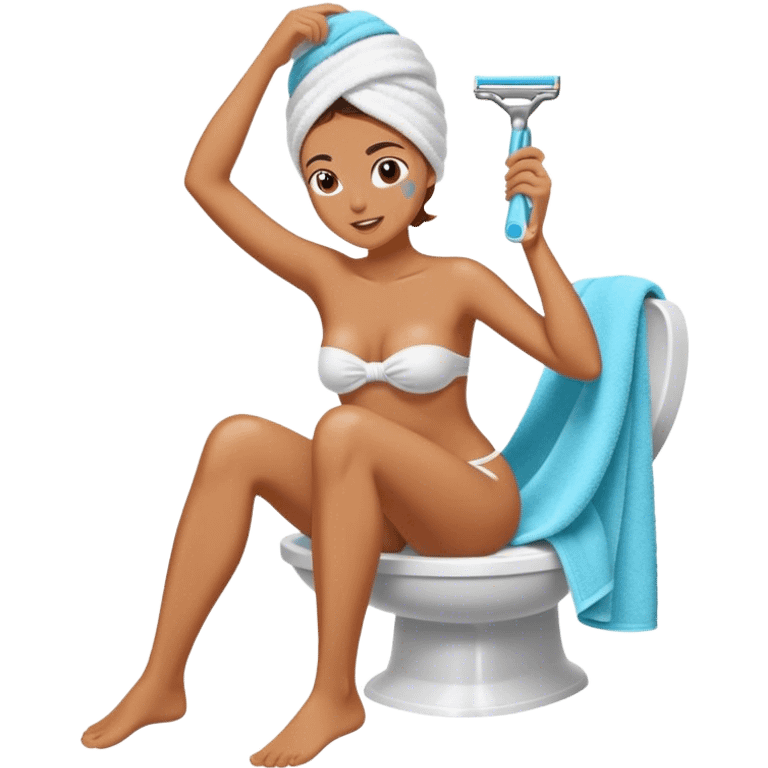 woman with towel on her head shaving her hairy leg emoji