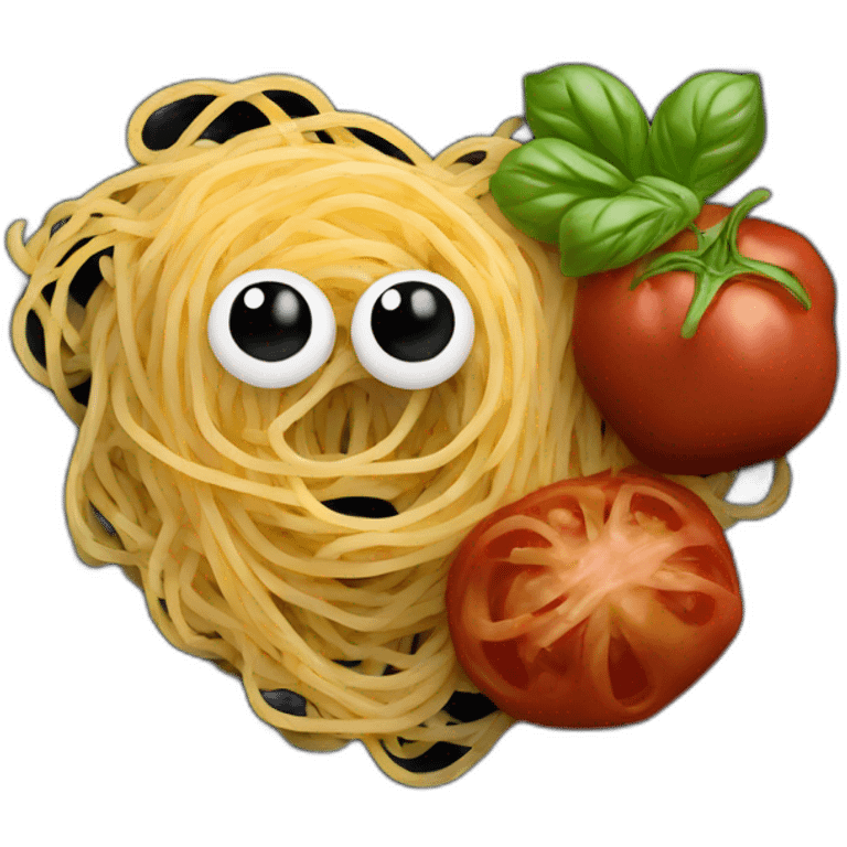 Spaghetti and sauce on black plate heart emoji