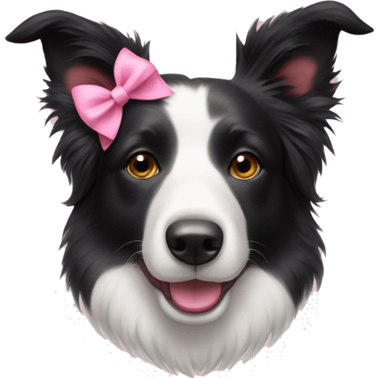 border collie face with pink bow on right ear emoji