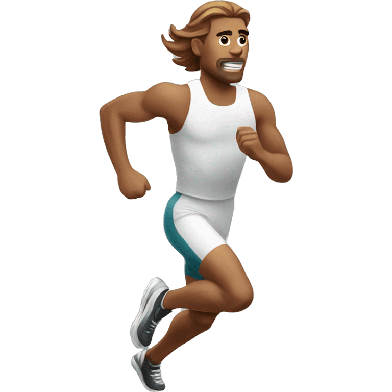 white male athlete running with a flowing, brown mullet emoji