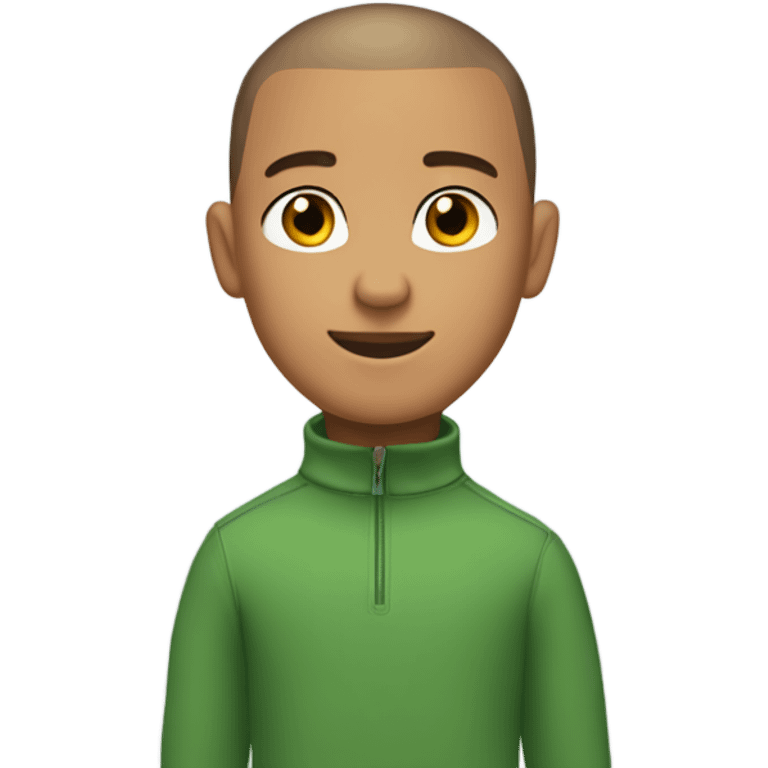 boy with light tanned skin, buzz cut, no facial hair, wearing a smart quarter zip jumper. emoji