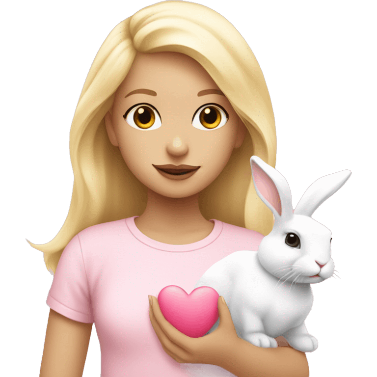 Blonde girl with a white bunny rabbit and pink love heart  emoji