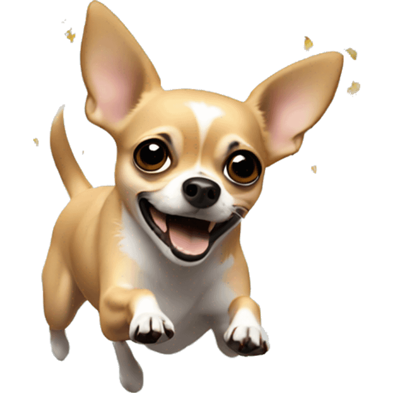 A chihuahua jumping and exploding into confetti emoji