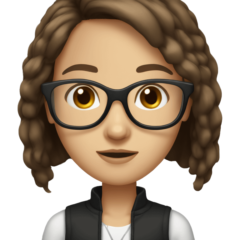 Girl long brown hair brown eyes with white brunette skin and black glasses  emoji