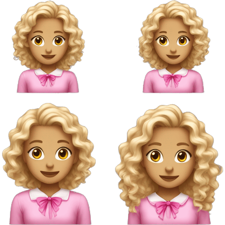 Cute curly blonde, tan girl with pink bow and pink clothes emoji