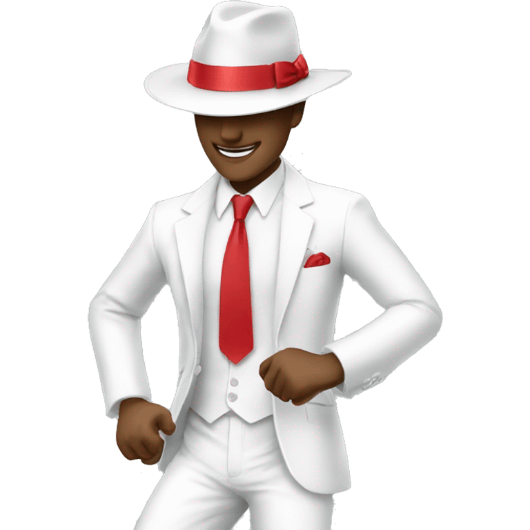 Man dancing samba wearing a panama hat and white suit with a red tie emoji