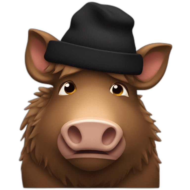 fullface brown boar tired of life with a black winter hat emoji