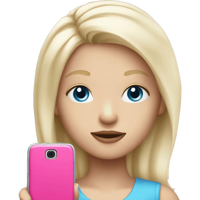 a white blond hair girl with blue eyes holding a pink cell phone emoji